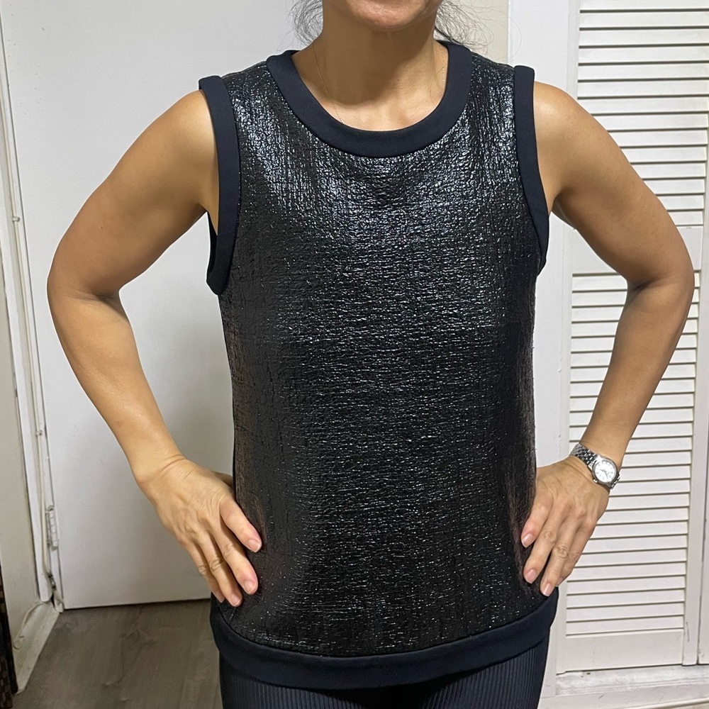 Tibi Black Faux Leather Sleeveless Dressy Top with stretch Size 2 fits 4